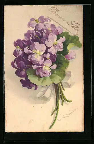 Künstler-AK Catharina Klein: Strauss mit violetten Blüten