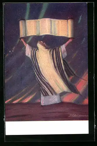 AK Alter Mann hält die Torarolle in den Himmel, Judaika