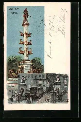 Lithographie Wien, Tegetthoff-Monument und Aspernbrücke