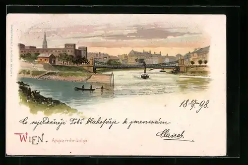 Lithographie Wien, Blick zur Aspernbrücke