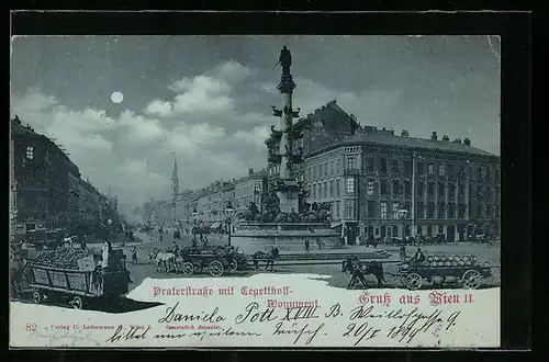 Mondschein-AK Wien, Praterstrasse mit Tegetthoff-Monument