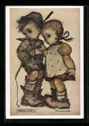 Künstler-AK Hummel: Hansl und Gretl mit fragendem Blick