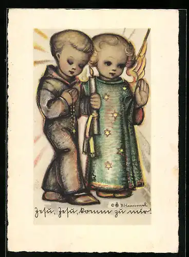 Künstler-AK Hummel: Weihnachtsengel mit Kerze in der Hand