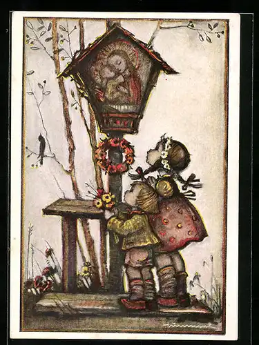 Künstler-AK Hummel: Kinder beten am Bildstock