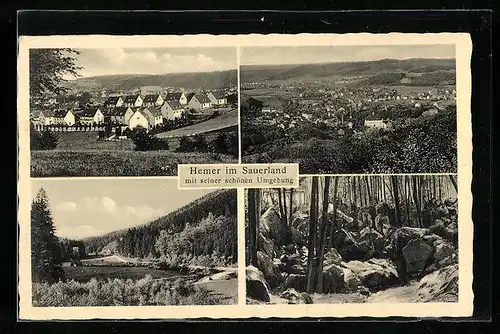 AK Hemer / Sauerland, Ortsansicht aus der Vogelschau, Wald- und Seepartie