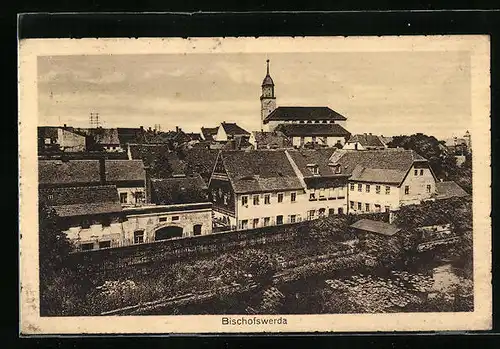 AK Bischofswerda, Ortspartie mit Kirche