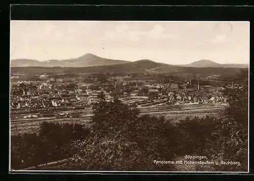 AK Göppingen, Panorama mit Hohenstaufen und Rechberg