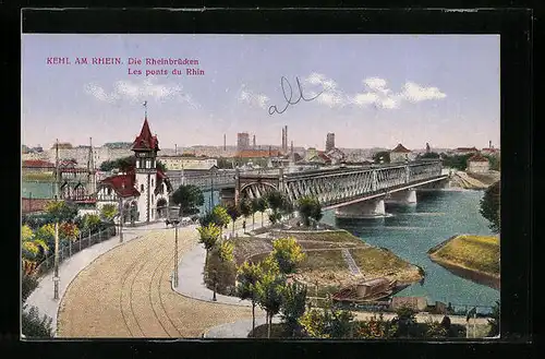 AK Kehl / Rhein, Rheinbrücke aus der Vogelschau