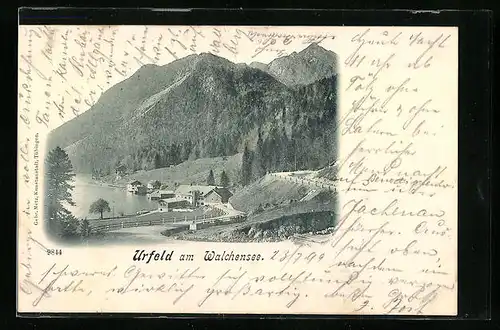 AK Urfeld / Walchensee, Ortsansicht aus der Vogelschau