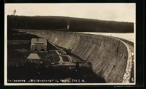 AK Grünbach i. V., Talsperre Muldenberg, Blick zur Sperrmauer