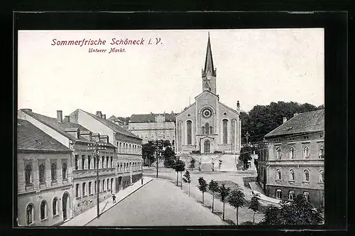AK Schöneck i. V., Unterer Markt mit Kirche