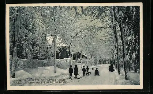 AK Schöneck i. V., Klingenthaler Strasse im Winter