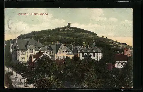 AK Durlach, Ortsansicht mit Turmberg