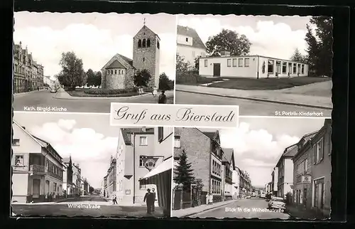 AK Bierstadt, Kath. Birgid-Kirche, St. Portrik-Kinderhort, Wilhelmstrasse