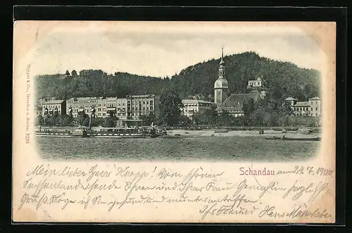 AK Schandau, Panorama, Dampfer an der Anlegestelle