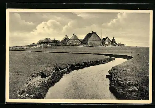 AK Hallig Oland, Ortsansicht und Flusspartie