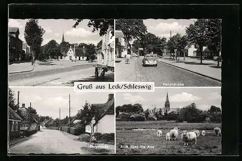 AK Leck / Schleswig, Markt, Hauptstrasse, Bergstrasse, Blick über die Aue