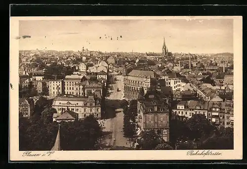 AK Plauen i. V., Bahnhofstrasse aus der Vogelschau