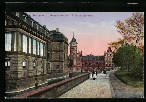 AK Hannover, Leineschloss mit Flusswasserkunst