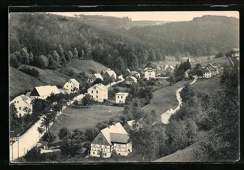 AK Niederpöbel / Erzgeb., Ortsansicht aus der Vogelschau