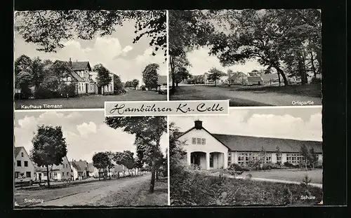 AK Hambühren, Kaufhaus Tiemann, Siedlung, Ortspartie und Schule