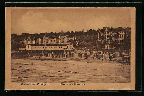 AK Zinnowitz / Usedom, Strand mit Herrenbad