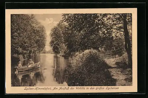 AK Lychen-Himmelpfort, Ausfluss der Woblitz in den grossen Lychensee