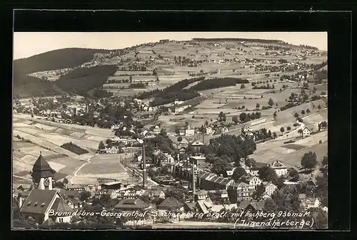 AK Brunndöbra i. Vogtl., Ortsansicht mit Aschberg