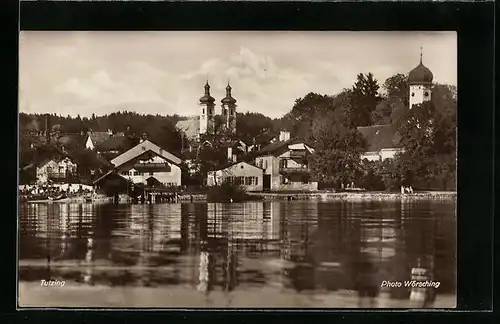 AK Tutzing, Flusspartie, Ortsansicht mit Kirche