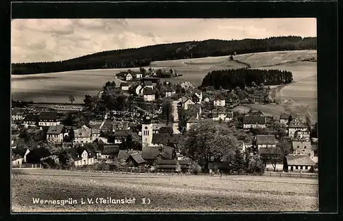 AK Wernesgrün i. V., Ortsansicht aus der Vogelschau