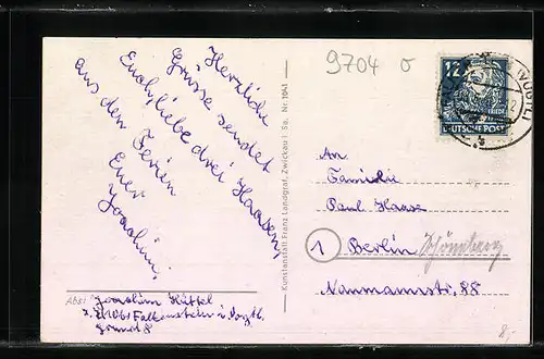 AK Falkenstein i. V., Ortsansicht mit Kirche aus der Vogelschau