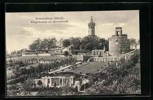 AK Brandenburg / Havel, Kriegerdenkmal mit Bismarckwarte