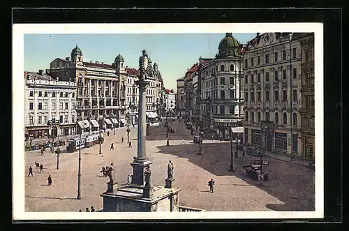 AK Brünn, Freiheitsplatz mit Strassenbahn