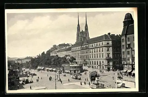 AK Brünn, Wilson-Platz mit Strassenbahn