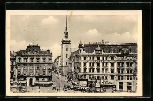 AK Brno, Kostel sv. Jakuba, Strassenbahn