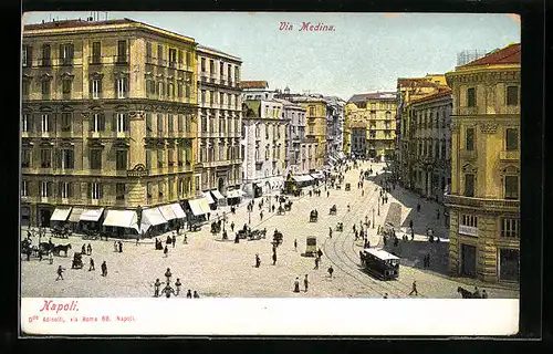 AK Napoli, Via Medina, Strassenbahn
