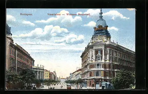 AK Budapest, Waitzner Boulevard mit Strassenbahn