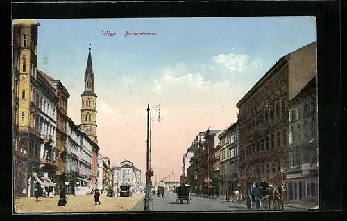 AK Wien, Praterstrasse mit Strassenbahn