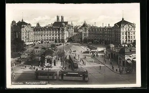 AK München, Strassenbahn am Karlsplatzrondell