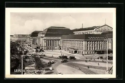 AK Leipzig, Strassenbahn vor dem Hauptbahnhof