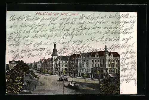 AK Düsseldorf, Graf Adolf Strasse mit Strassenbahn