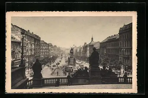 AK Prag, Strassenbahn auf dem Wenzelsplatz