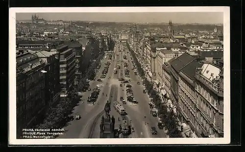 AK Prag, Wenzelsplatz mit Strassenbahn