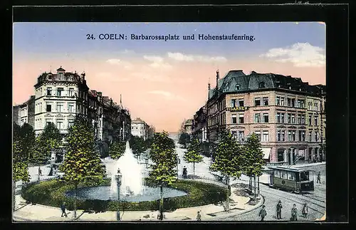 AK Köln, Barbarossaplatz und Hohenstaufenring mit Strassenbahn