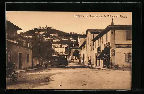 AK Firenze, S. Domenico e la Collina di Fiesole, Strassenbahn