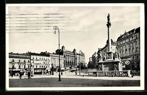 AK Brünn, Strassenbahn auf dem Freiheitsplatz