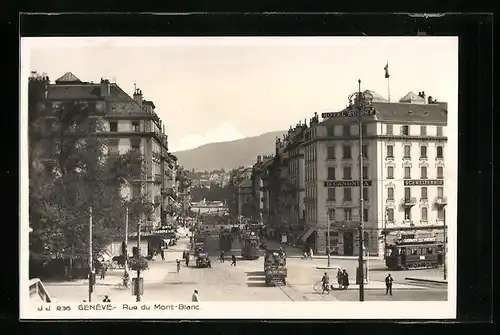 AK Genève, Rue du Mont-Blanc, Strassenbahn