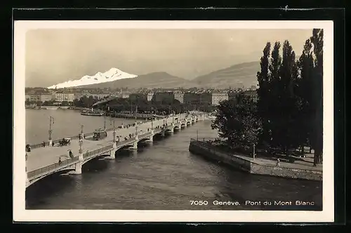 AK Genève, Pont du Mont Blanc, Strassenbahn