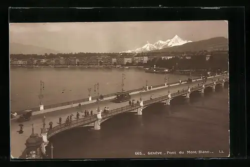 AK Genève, Pont du Mont Blanc, Strassenbahn