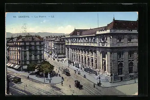 AK Genève, La Poste, Strassenbahn